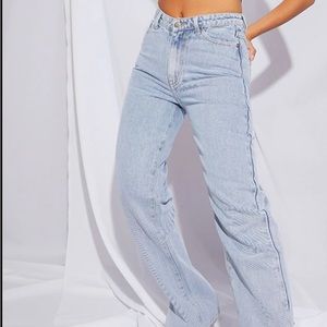 Petite Light Blue dip waist jeans